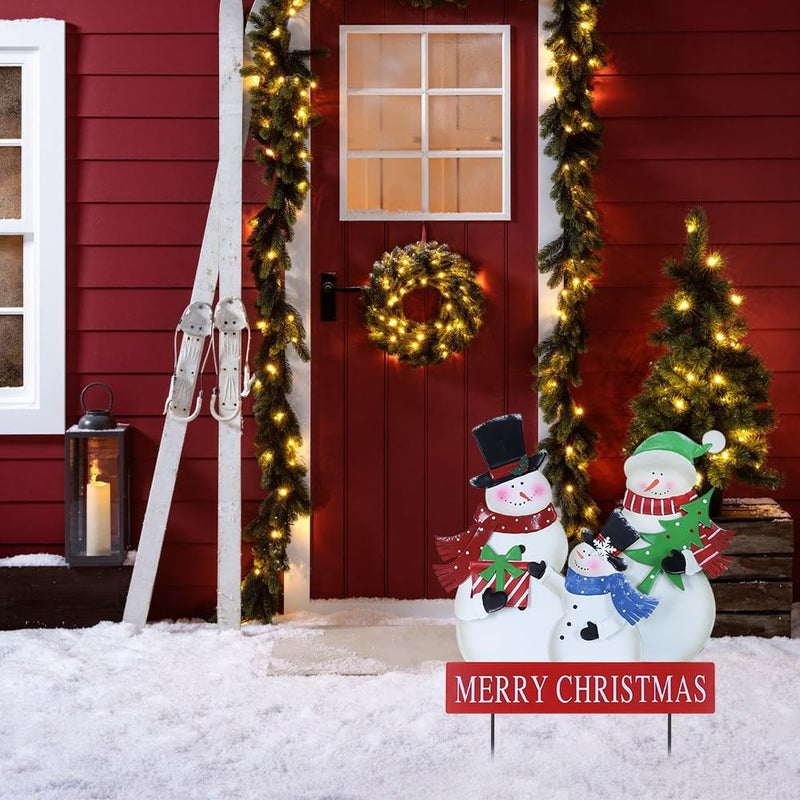 YEAHOME Outdoor Christmas Decorations, 3 Snowman Family Metal Decorative Garden Stakes for Outdoor Yard, Merry Christmas Yard Signs for Outside Garden Lawn Porch Pathway Xmas Decorations - Image 3